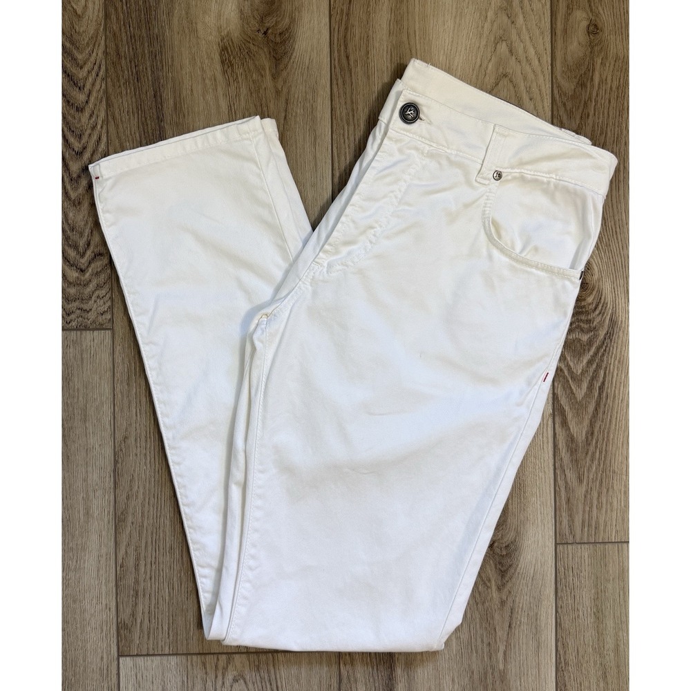 Isaia Napoli Jeans Mens 36x32 White Stretch Straight Button Fly Pants Italy FLAW